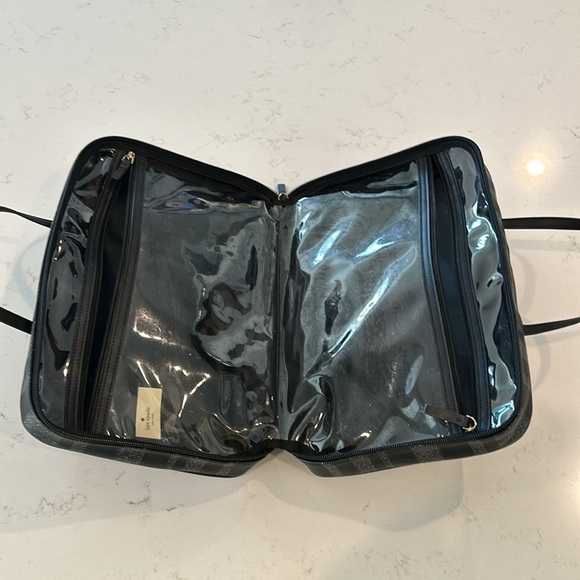 Kate Spade New York Black Silver Striped Cosmetic Travel Bag Pouch Zip Around - Picture 3 of 12